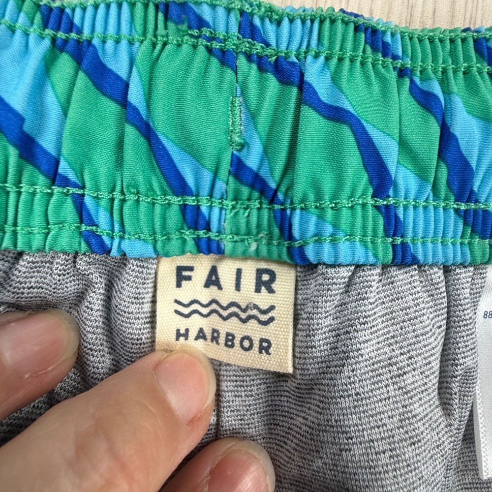 Swim Trunks Fair Harbor Mens XXL Green Blue Geometric Wavy Print Board Shorts - Picture 3 of 11